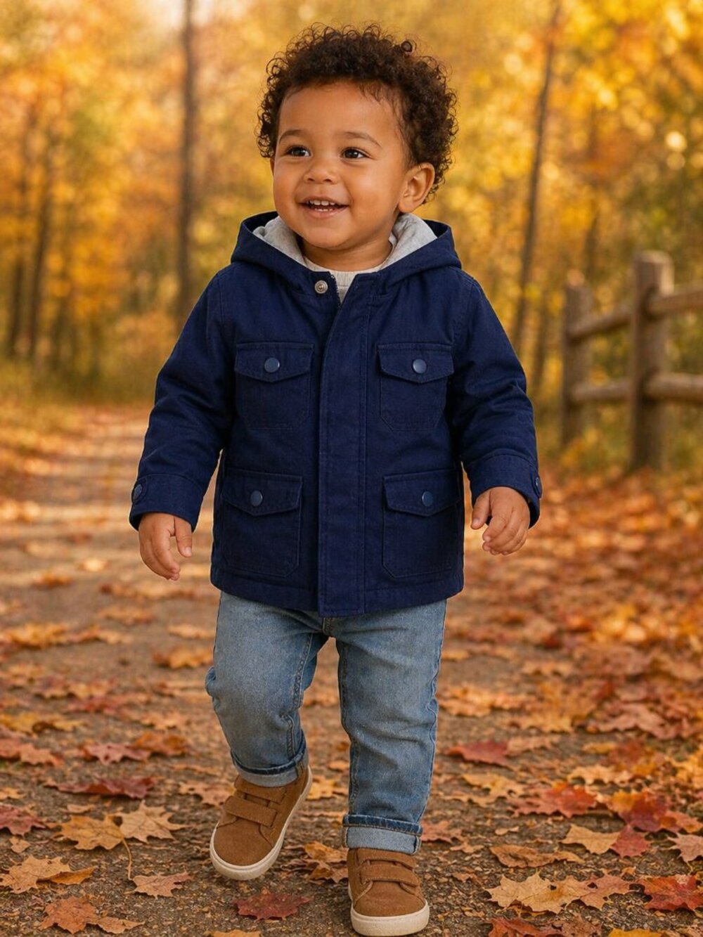 NWT Gerber Toddler Boys Navy Blue Jacket Size 18 Months Hooded Lightweight Coat